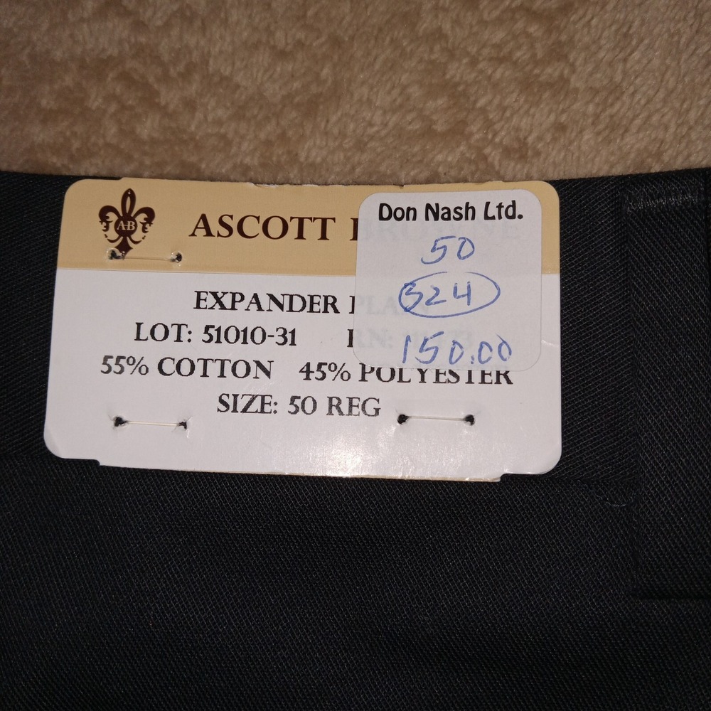 Ascott Browne NWT Men's Pleated Trousers Pants Size 50Reg x Unhemmed Black - Picture 13 of 13